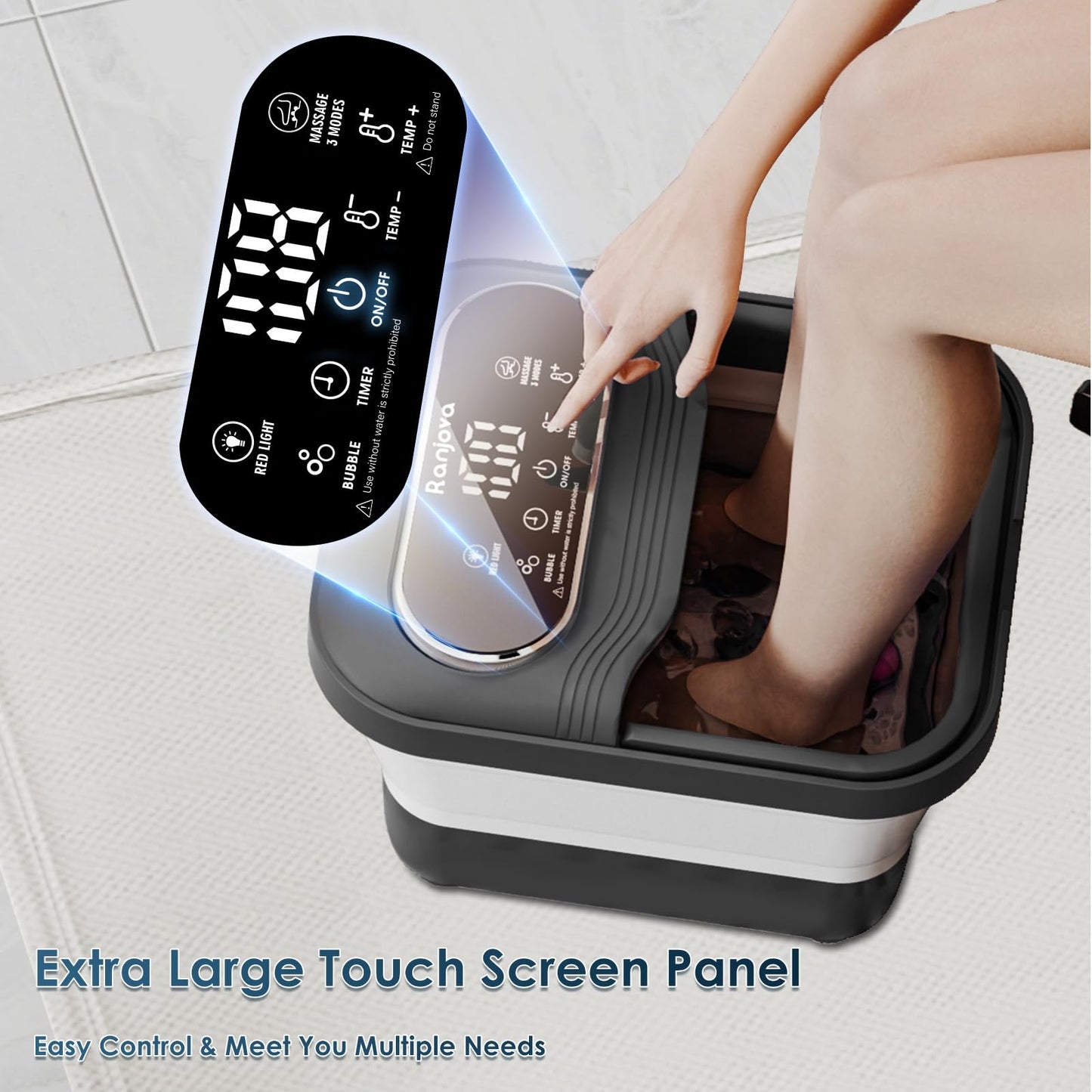 Ranjova Collapsible Foot Spa Electric Rotary Massage, Foot Bath with Heat, Bubble,Temp Control, and 24 Motorized Shiatsu Massage Balls, Pedicure Foot Spa Tub for Stress Relief (Black)