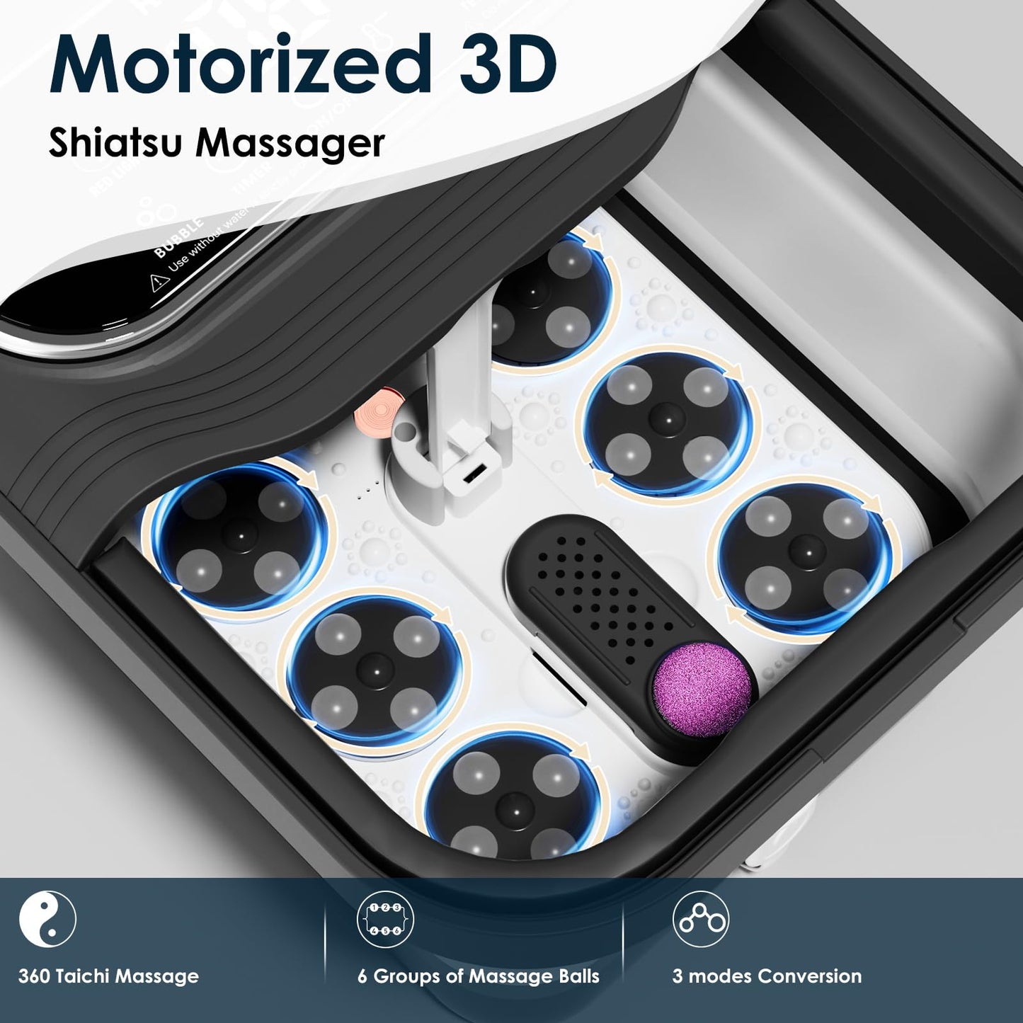 Ranjova Collapsible Foot Spa Electric Rotary Massage, Foot Bath with Heat, Bubble,Temp Control, and 24 Motorized Shiatsu Massage Balls, Pedicure Foot Spa Tub for Stress Relief (Black)